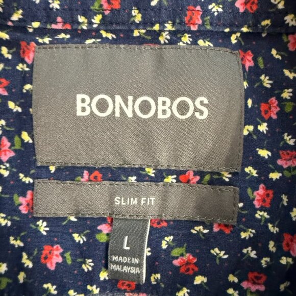 Bonobos Navy Floral Short Sleeve Slim Fit Shirt - Size Large - Picture 5 of 8